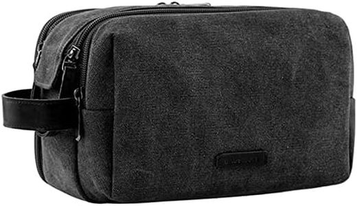 BAGSMART Toiletry Bag for Men, Canvas Travel Toiletry Organizer Dopp Kit Water-resistant Shaving Bag for Toiletries Accessories, Black, Medium, Basic/Leisure