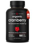 Organic Cranberry Supplement, Ultra Strength 30,000 mg, 180 Cranberry Pills for Women & Men, UTI Protection, Urinary Tract Health, Bladder & Kidney Support - High Potency 50:1 Extract, Vegan Capsules