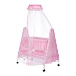 Amazon Brand - Supples Baby Cradle with Swing and Mosquito Net, Four Wheels with Brake, Swing Lock and Storage, Sturdy and Safe for 0-10 Months (Pink)