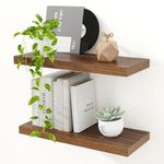 Feihorrm Floating Shelves for Wall, 40cm Wooden Floating Shelves Walnut, 23.5cm Deep Floating Wall Shelves for Bathroom Living Room Kitchen Bedroom Bookshelf Storage & Organizer, Set of 2