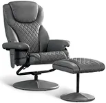 MCombo Recliner with Ottoman, Reclining Chair with Massage, 360 Swivel Living Room Chair Faux Leather, 4901 (Grey)