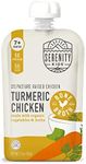 Serenity Kids Bone Broth Puree Made With Organic Veggies | Clean Label Project Purity Award Certified | 3.5 Ounce BPA-Free Pouch | Pasture Raised Turmeric Chicken | 12 Count