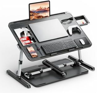 Potuopy Adjustable Lap Desk, Large Smooth Easy-Clean Wood Grain Desktop, Foldable Laptop Bed Tray Table with Storage Drawer, Portable Laptop Stand Fits 17" Laptop for Bed Couch Floor (Striped)
