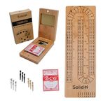 Foldable Cribbage Board Game Set | Travel Cribbage Board Includes Wooden Cribbage Board with Storage, Metal Cribbage Pegs, Deck of Cards, Instructions for 2-4 Players