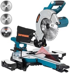 DOVAMAN Updated 10-Inch Sliding Miter Saw, Multi-Material Cutting w/ 3 x TCT Blades, Ambidextrous Operation, 5000/3200RPM Speed, Laser Guide, 0-45° Bevel Cut, Max Cut 3.5x13.4in, 9 Positive Stops