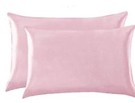 Silky Satin Standard Pillowcases Set of 2, Super Soft and Luxury, Hidden Zipper Design (Pink, Queen (20" x 30"))