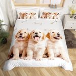 Feelyou Dog Duvet Cover Cute Dogs Puppy Comforter Cover for Boys Girls Kids Kawaii Pet Dog Pattern Bedding Set 3D Animal Theme Bedspread Cover Room Decor 3Pcs with 2 Pillow Case Queen Size