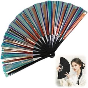 Wegodal Boots on The Ground Fan, 2025 New Large Holographic Folding Hand Fan Clap Fans For Line Dancing, Foldable Craft Fan, For Line Dancing, Party, Dance Enthusiasts Gift (E)
