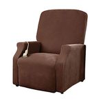 Sure Fit Home Décor Stretch Pique Box Cushion Large Size Lift Recliner Chair One Piece Slipcover, Stretch Form Fit, Polyester/Spandex, Machine Washable, Chocolate Color