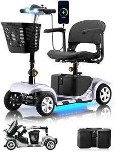 Mobility Scooter for Adults, Senior, 4 Wheels Electric Powered Chargeable Device for Travel, Lightweight and Portable, with LED Headlights and Basket, Charger Included, Red/Blue (Silver/Black)