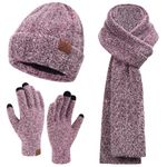 Womens Winter Warm Knit Beanie Hat Touchscreen Gloves Long Scarf Set with Fleece Skull Caps Neck Scarves for Women Men