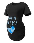 PROMOTED TO BIG SISTER Maternity Shirt Funny Women Summer Maternity I'm A Boy Short Sleeve Tops for Pregnant (Large) Blue