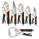 NOEAIKE Locking Pliers Set,6-Pack Vice Grips Pliers Set,5"/7"/10"Curved Jaw Locking Pliers,6-1/2"& 9-1/2" Needle Nose Vise Grips Pliers and 6" Grip C-Clamp for welding,Metal Bending,Woodworking