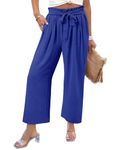 KISSMODA Women's Wide Leg Lounge Pants with Pockets Klein Medium Lightweight High Waisted Adjustable Tie Knot Loose Comfy Casual Trousers