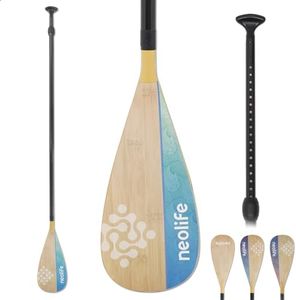 SUP Paddleboard Paddle with Carbon Fiber Shaft and Enhanced PP Blade, Adjustable Stand Up Paddle Board Paddle, 66-82" (170-210 cm), Bamboo&Wave Green Pattern