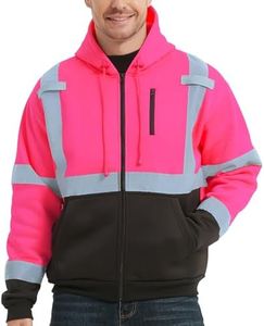 ProtectX Hi Vis Hoodie for Men Zippered Reflective Safety Sweatshirt with 3 Pockets High Visibility for Construction & Work, Pink, Large