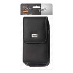 Reiko Vertical Leather Pouch with Megnetic and Metal Belt Clip (5.84X3.04X0.67inch) - Retail Packaging - Black