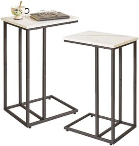 Aibiju Juego de 2 mesas auxiliares en Forma de C para sofá, mesita de Noche, Mesa de sofá con Marco de Metal para Sala de Estar, Dormitorio, balcón, mármol sintético Blanco y Negro YD-TM051B-2