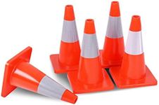 Costway 5-Pack Traffic Cones, PVC Safety Road Parking Cones with Large Square Base & Reflective Strips, Weighted Hazard Cones Construction Cones, Traffic Safety Cone for Roadside, Events, Red