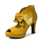 GATUXUS Open Toe Women Platform High Heel Shoes Bows Strappy Sandals (US 9, Yellow)