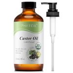 PHATOIL Organic Castor Oil 236ml, Cold Pressed & Pure - USDA Certified Organic, Hexane-Free Massage Oil for Hair Growth, Eyebrows, Eyelashes & Skin Moisturizing - Glass Bottle with Pump Dispenser