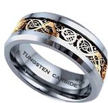 BESTTOHAVE Mens Ring - Gold Tone Celtic Dragon Inlay TUNGSTEN Carbide Comfort Fit Wedding Engagement Jewelry Band Ring Size Q