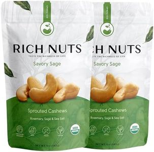 Rich Nuts Savory Sage Gourmet Sprouted Cashews | Vegan, Paleo, Keto | Made with Organic Rosemary, Sage, and Sea Salt | Non-Roasted from Dehydrated Germinated Raw, Whole Cashews | 5 Oz Bag (2 Pack)