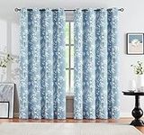 White Blue Floral Blackout Curtains for Bedroom Blossom Printed Thermal Insulated Full Blackout Drapes for Living Room 95 inch Country Blossom Curtain Panels for Farmhouse Décor 50"W 2pcs Grommet Top