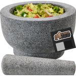Gorilla Grip Original Organic Mortar and Pestle, Holds 1.5 Cups, Slip Resistant Bottom, Large Heavy Duty Unpolished Granite, Easy Clean, Guacamole Molcajete Bowl, Kitchen Spices, Herbs, Pesto Grinder