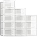 SEE SPRING Large 12 Pack Shoe Storage Box, Clear Plastic Stackable Shoe Organizer for Closet, Space Saving Foldable Shoe Rack Sneaker Container Bin Holder