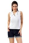 TRASA Women’s Sleeveless Rib Knitted 100 Percent Cotton Racer Back Tank Tops Collared Neck Crop Tank Tops - White - 2XL