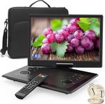 17.3" Portable DVD Player with Bluetooth Hadphones and Carrying Bag,15.4" Wide-Viewing-Angle HD Screen,6-Hours Rechargeable Battery,Car DVD Player for Kids,Support Bluetooth/HDMI in/AV/CD/VCD/DVD/USB