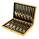 Gold Silverware Set, OGORI 24-Piece Stainless Steel Gold Flatware Set with Square Handle, Mirror Polished Cutlery Utensils Set Include Knife/Fork/Spoon Service for 6, Dishwasher Safe