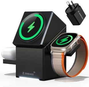 ZEEHOO 3 in 1 Wireless Charging Station Compatible with Magsafe, Qi2 15W Fast Wireless Charger, Auto-Rotating Charger Stand for iPhone 16/15/14/13/12 Series, AirPods, Apple Watch(30W Charger Included)