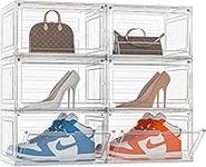 HOMIDEC Shoe Box,6 pcs Shoe Storage Boxes Clear Plastic Stackable, Shoe Organizer Containers with Lids for Women/Men 34 x 27.5 x 19 cm