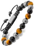 RTZN® Triple Protection Bracelet for Men – Premium Artisan Handcrafted Authentic Tiger Eye, Black Obsidian & Hematite Bracelet for Men – 8mm Protection Stones Mens Bead Bracelets (Bali)