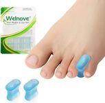 Welnove Upgraded Gel Toe Separators – 8-Pack Aloe Vera Extract Infused Silicone Pinky Toe Spacers for Straightening Overlapping Toes, Calluses – Bunion Corrector for Men and Women (Small, Blue)