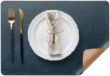 DOLOPL Placemats Set of 12 Reversible Dual-Color Table Placemats– Heat Resistant Wipeable & Washable Place Mats, Luxury Faux Leather Table Mats for Vintage Dining Table Decor(Camel & Navy Blue)