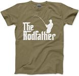 HotScamp The Rodfather Mens T Shirt - Fishing Clothing for Men - Fishing Gear - Funny Dad Tshirt - Khaki, XL