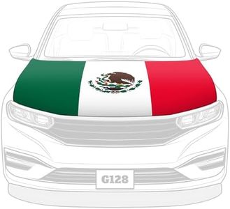 G128 Mexico Mexican Car Hood Cover | 3.94x5.25 Ft | Washable Elastic Weatherproof Polyester | Two Triangle Fasteners Included | Beautiful Hood Decoration for Festival