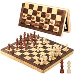 15.35 Inch Magnetic Wooden Chess Set, Exqline Large Chess Board Set with 2 Extra Queens, Handmade Portable Travel Folding Board Games, Beginner Tournament Chess Set for Kids and Adults