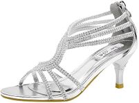 SheSole Ladies Heels Strappy Low Kitten Dress Prom Wedding Bride Sandals Silver Shoes UK Size 5