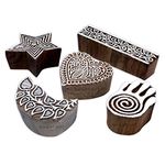 Hashcart | Set of 5 | Handcarved Wooden Hand Blocks for Scrapbooking - Wood Stamps for Pottery Craft Kids Project Art Craft Projects Designing