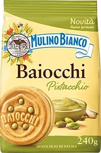 Mulino Bianco Biscotti Baiocchi al Pistacchio, Biscotti con Pistacchio e Pastafrolla Ideali per Colazione o Merenda, Senza Olio di Palma, 1 Sacchetto da 240g