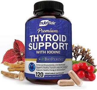 Thyroid Support Complex with Iodine + BioPerine Black Pepper - Vegetarian Capsules Natural Supplement - Energy & Focus Formula, Boosts Brain Function & Metabolism, Concentration, with B12, Ashwagandha