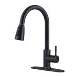 WOWOW Oil Rubbed Bronze Kitchen Faucet with Sprayer, SUS 304 Stainless Steel Kitchen Sink Faucet, High Arc Single Handle Kitchen Faucets with Pull Down Sprayer, Pull Out Kitchen Faucet with Deck Plate