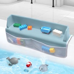 wishfly Splash Guard for Bathtub, Silicone Bathtub Splash Guard with 8 Suction Cups For Kids, Bathtub Splash Guard with 4 Mesh Bathtub Toys Storage Organizer - Blue