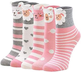 PUTUO Calcetines Divertidos Niña Calcetines de Animales, Calcetines Niñas Invierno Calcetines Térmicos Niña Calcetines de Algodón, 2-11 años, 5 pares (Rosa, 35-38)