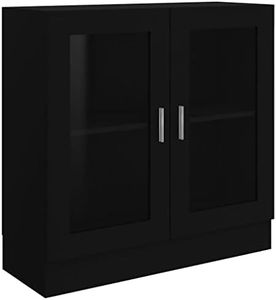 2 Layers Countertop Display Showcase Cabinet Bookcase, Floor Cabinet with 2 Glass Doors, Sideboard Buffet Storage Cabinet for Home Kitchen Dining Room, Cupboard Console Table, 82.5x30.5x80 cm