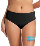 Beautikini Period Swimwear Bottoms Menstrual Leakproof Bikini Bottoms High Waisted Bathing Suit Bottoms for Girls, Women, Black, X-Small